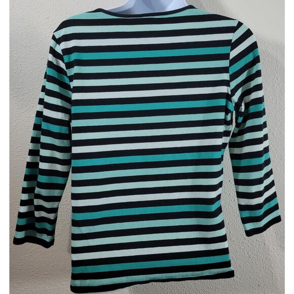 Style & Co Green Black Striped Crisscross Bodice Top PM Lightweight Soft Stretch - Picture 3 of 4